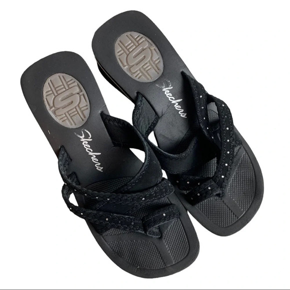 Skechers Womens Cali Cyclers Slip On Block Wedge  Sandals Black Size 7 Y2K - Picture 5 of 14